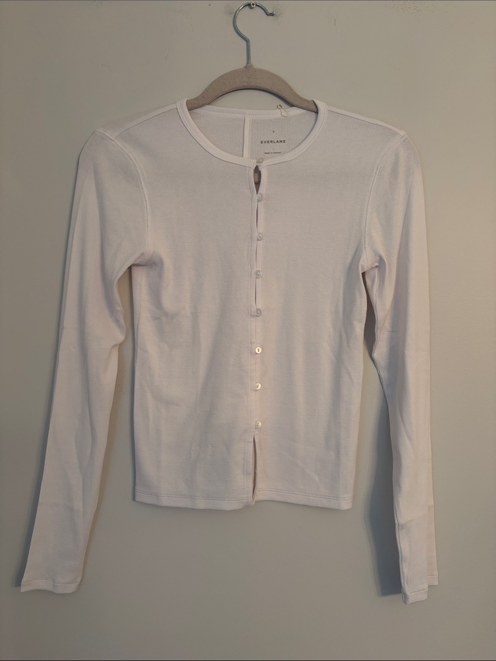 Everlane White Micro Ribbed Button Up Long Sleeve Tee Size Small NWT